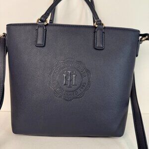 Tommy Hilfiger Tote Logo Shoulder Women's Bag Adjustable Strap Dark Blue